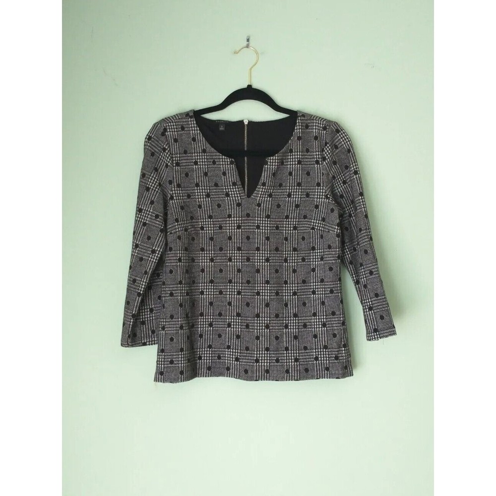Talbots Womens Plaid Polka Dots Shirt Size Small Grey Black Career Office Preppy